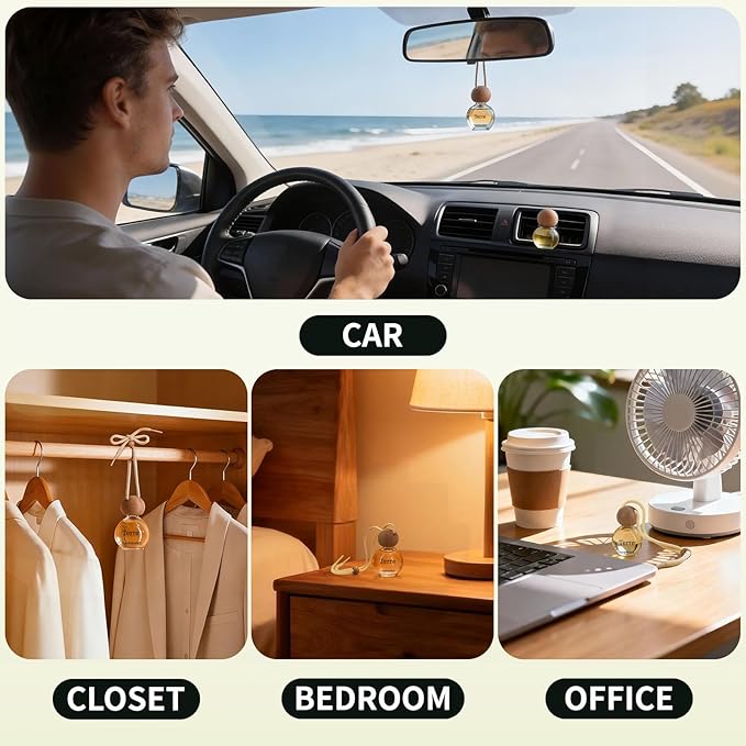 Car Air Freshener Hanging 2 Pack, Terre Scent Essential Oil Diffuser Long Lasting Up to 150 Days, Cute Car Accessories with 2