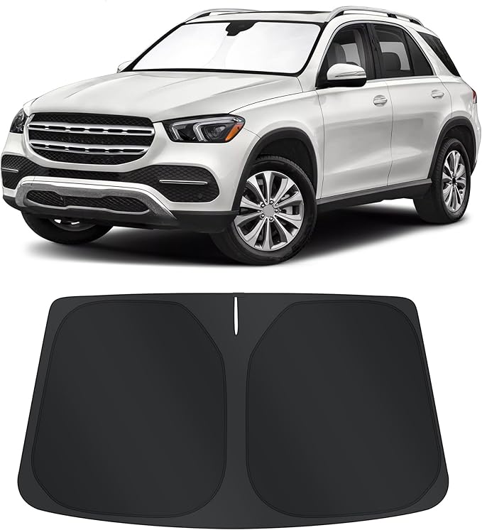 TINGLU Sun Shade for Mercedes GLE 350 450 2020-2024 2025 2026 Accessories Windshield Sun Shade Window Shade UV Rays Protection Sun Visor Cover with Steering Wheel Sunshade Storage Bag