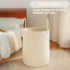 JMvicyroam Large Woven Laundry Basket Hamper,80L Cotton Rope Storage Bin for Blankets,Toys and Clothes,Decorative Tall Nurser