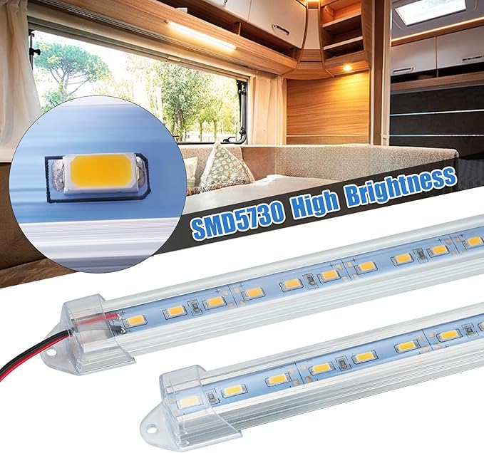 10 Pack DC12V LED Lights Strip Bar Interior Lighting for Enclosed Cargo Trailer, Car, RV, Truck, Camper, Van, Boat, Cabinet - Warm White