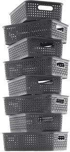 NETANY Plastic Storage Baskets - 8 Pack, Gray, Durable, Easy to Use, Flexible, Multi-Purpose, Ideal for Closets, Cabinets, Sh