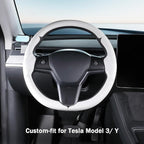Steering Wheel Cover for 2017-2023 Tesla Model 3 2020-2024 Tesla Model Y, Leather Steering Wheel Cover for Tesla Model 3/Y Accessories, White