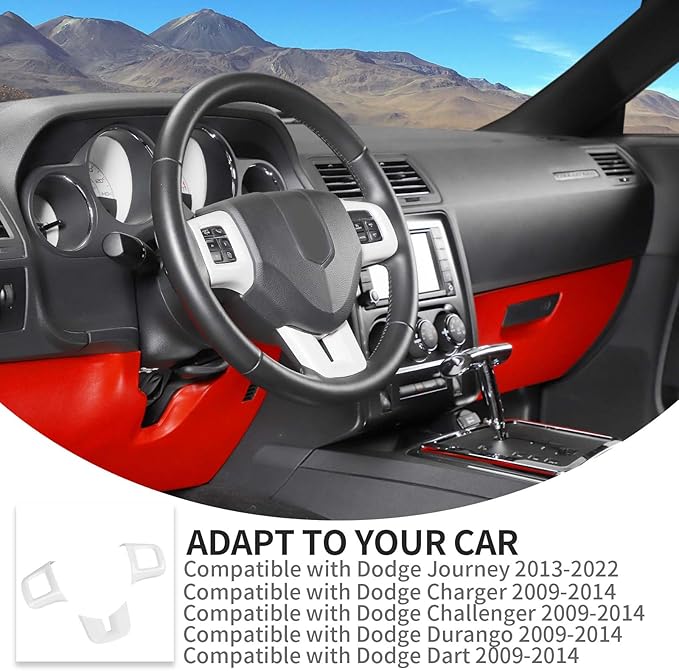 Linskip Steering Wheel Trim Compatible with Dodge Journey 2013-2022 & Charger/Challenger/Durango/Dart 2009-2014, Journey Steering Wheel Cover, Journey Interior Accessories 3Pcs(White)