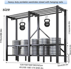 66.1in Heavy Duty Foldable Wardrobe with Cover, Portable Closets for Hanging Clothes, Load 1200lbs, Large Capacity Freestandi