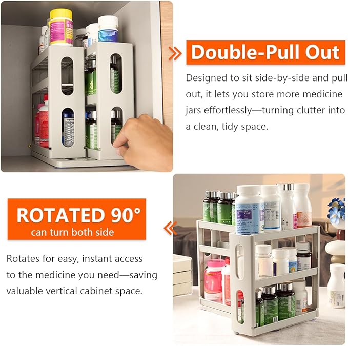 Dutiplus Medicine Organizer 2 Three-Decker Shelves Cabinet Storage Rack Organizer for Holding Vitamins, Supplements Cosmetics
