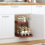 Bamboo Under Sink Organizer and Storage, 2 Pack Pull Out Cabinet Organization, 2 Tier Vertical Slide Out Undersink Storage Sh