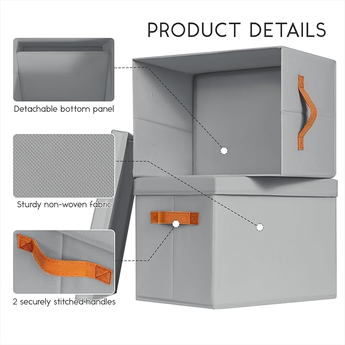 Homsorout Storage Bins with Lids - Fabric Storage Baskets for Shelves, 6 Pack Foldable Decorative Boxes with Handles, Stackab