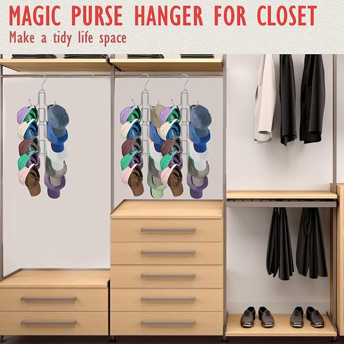 Hat Organizer for Closet, Collapsible Caps Rack with 10 Rotatable Large Hooks, Holds Up to 40 Baseball Caps, Metal Space Savi