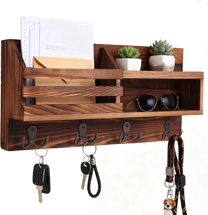 Key and Mail Holder for Wall, Mail Organizer Wall Mount with Shelf, Farmhouse Entryway Decor for Organizing A4 Bags,Wallet, D