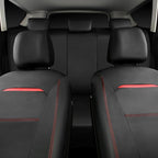 CAR PASS Leather Car Seat Cover Full Set with Steering Wheel Cover and 2PCS Seat Belt Shoulder Pads,for Trucks and SUV with Built-in Seatbelts and Front Seat Side Armrests(Combo Set, Black and Red)