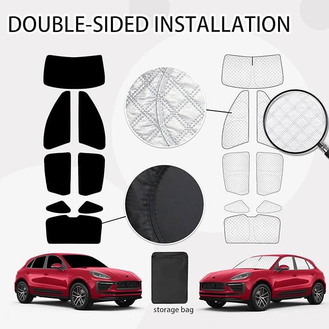 KMF 8pcs Thicken Full Window Sun Shades for Porsche Macan 2014-2024 Accessories, Windshield Sunshade Car Window Covers for Side Rear, UV Block and Blackout Privacy for Car Camping Outdoor