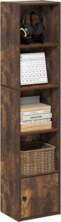 Furinno LUDER Book Shelf, 5-Tier Bookshelf with Open Shelf, Standing Bookcase with 1 Door Cabinet, 9.3 x 12 x 52, for Organiz