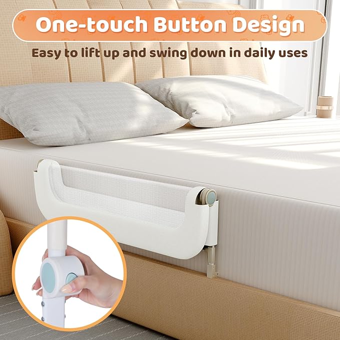 omzer Bed Guard Rail for Toddlers - 59inch Foldable & Adjustable Height Baby Bed Safety Side Rails - Large Toddler Crib Raili