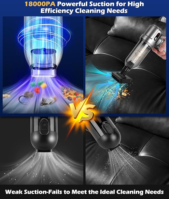 WADEO Car Vacuum Portable Cordless 18000PA, 4-in-1 Handheld Vacuum Cleaner and Air Duster with LED Display & Multi-Nozzles, M