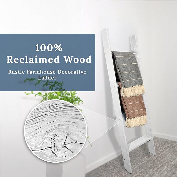 BARNWOODUSA Throw Blanket Ladder – Fully Assembled Reclaimed Wood – Rustic Decorative Ladder for Towels, Quilts, & More – Per