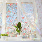 Retro Rose Window Privacy Film,Stained Glass Decals Red Rose Privacy Rainbow Decals Living Room Sun Blocking Decor Removable Static Cling Stickers,16.93x39.37inch