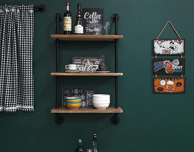 Industrial Pipe Shelving Bathroom Shelves Over Toilet 24 Inch,Rustic Wall Shelves,Industrial Floating Shelves for Wall Pipe S