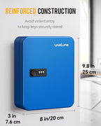 Uniclife 28 Keys Steel Key Cabinet with Resettable Code Blue Wall Mounted Key Organizer with Combination Lock Digital Securit