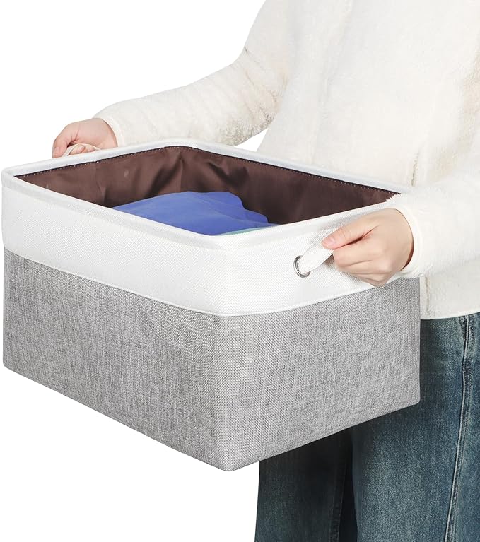 Kntiwiwo Foldable Storage Bin Collapsible Fabric Storage Basket Cube with Durable Handles Closet Organizer Bins for Organizin