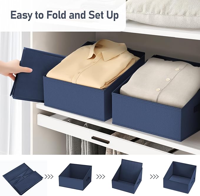 DIMJ Closet Storage Bins 6 Pack - Fabric Trapezoid Closet Organizer Bin, Foldable Storage Baskets for Shelves, Shelf Organize