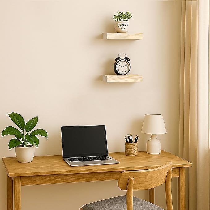 BGMG Small Wood Floating Shelves for wall 8 inch Set of 2, Rustic Wooden Wall Mount Shelves for Bathroom Living Room Bedroom 