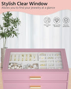 AKOZLIN Jewelry Box with Clear Lid Functional Leather Jewelry Storage Organizer Case 2 Drawers for Women Girls Necklace Ring 