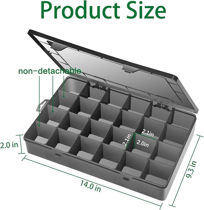 Gbivbe Large 24 Grids Plastic Organizer Box Adjustable Dividers,Clear Storage Box for Jewelry, Art DIY Crafts, Washi Tapes, B