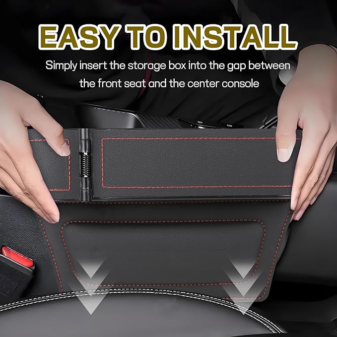 Car Seat Gap Filler Organizer, Multifunctional Car Seat Organizer with Adjustable Cup Holder, Leather Car Seat Gap Storage Box for Holding Phones, Coins, Cards, Keys, Pens (Black)