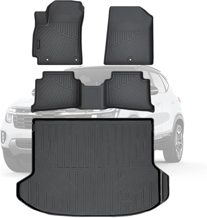 TPE Floor Mats for 2024-2026 Kia Seltos LX/S/EX/SX Turbo/X-Line, All Weather Car Floor Liners Fit Kia Seltos Accessories Black （Crop fit Subwoofer