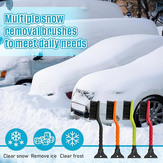 Uiifan 6 Pcs 16 Inch Winter Car Snow Brush Set Ice Scraper and Snow Brush for Car Windshield, Soft Bristle Head, 2 in 1 Winter Removal Tool for SUV and Truck Multi Functional Accessories Gift
