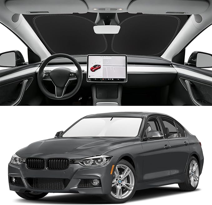 Custom Fit Windshield Sun Shade for BMW 3-Series 2013-2018, Blocks UV & Heat, Front Window Sunshade Accessories, Easy Fold & Store Keep Your Car Cooler