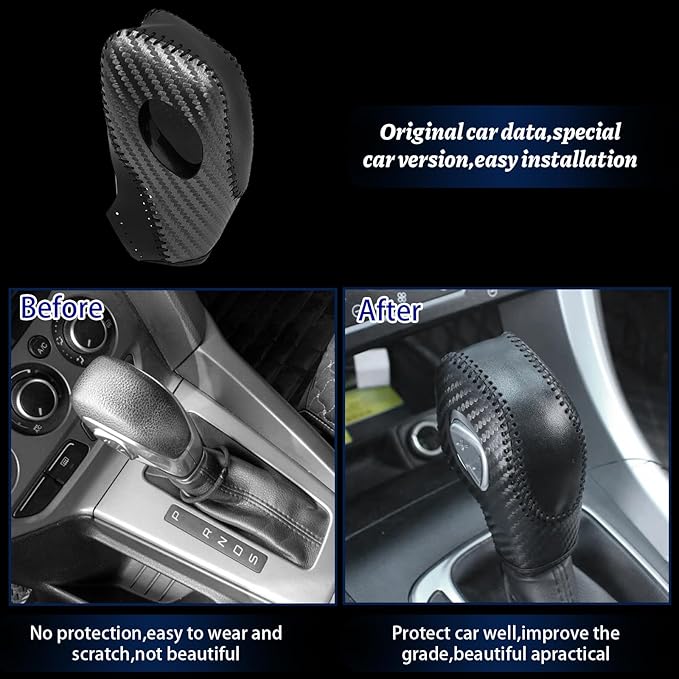 Car Gear Shift Cover Leather for Ford EcoSport Escape/Fiesta/Fusion/Focus/C-Max Energi Wagon/Transit Gear Shift Knob Cover Pr