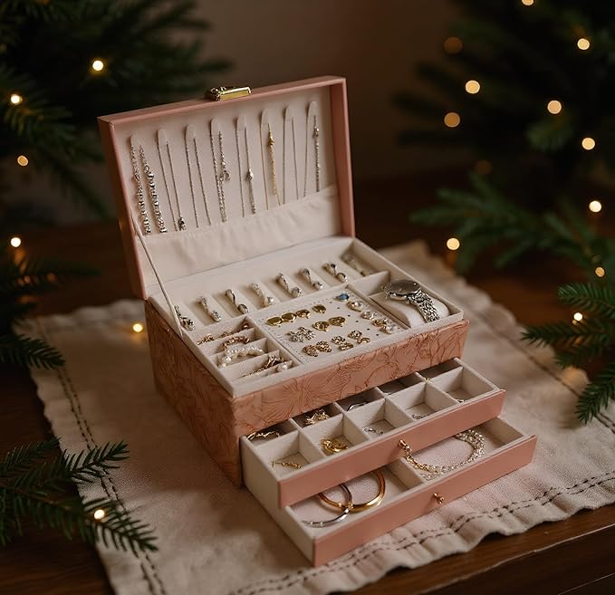 TOFUNTOY Jewelry Organizer Box, Large Jewelry Boxes for Women, 3-Layer Jewelry Holder Organizer for Necklace Earrings Rings B