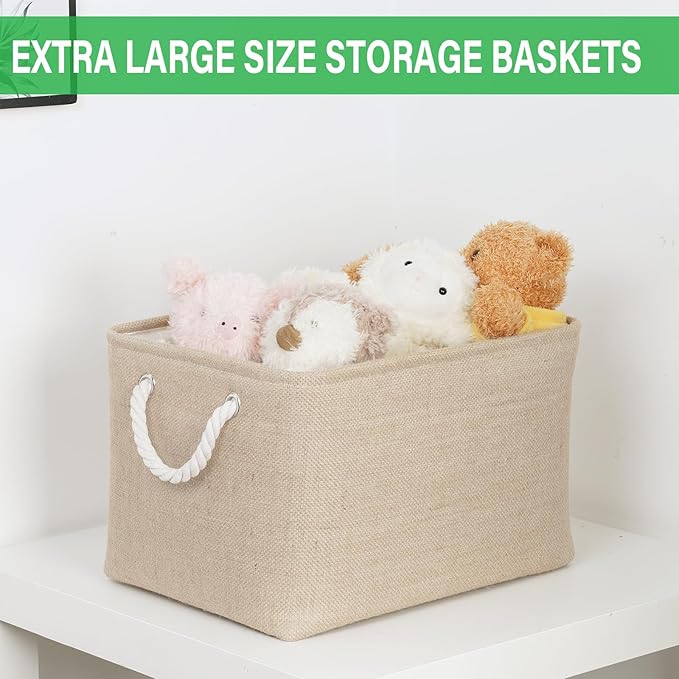 Bidtakay Large Storage Baskets for Shelves 3 Pack Fabric Storage Bins for Organizing Linen Collapsible Organizer for Closet-F
