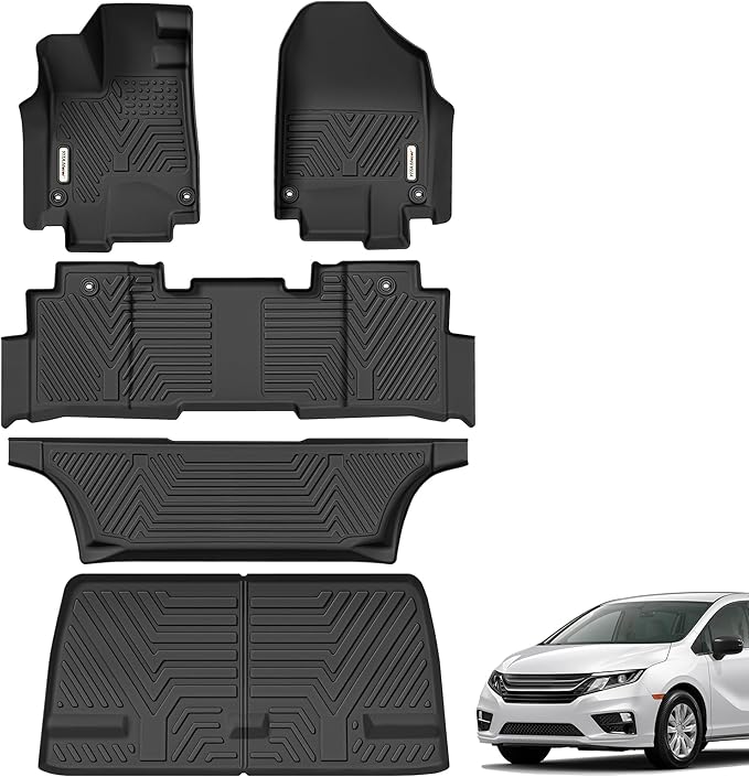 YITAMOTOR Floor Liner and Cargo Mats Fit for Honda Odyssey 2018-2026 Mini Passenger Van, All Weather TPE Car Floor Liners,Durable Anti-Slip Accessories, 1st & 2nd & 3rd Row & Cargo Liner, Black