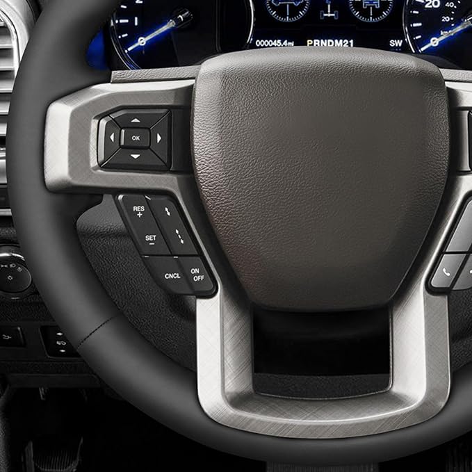 MEWANT Hand Stitch Black Smooth Artificial Leather Steering Wheel Cover for Ford F150 F250 F350 Expedition 2018-2021