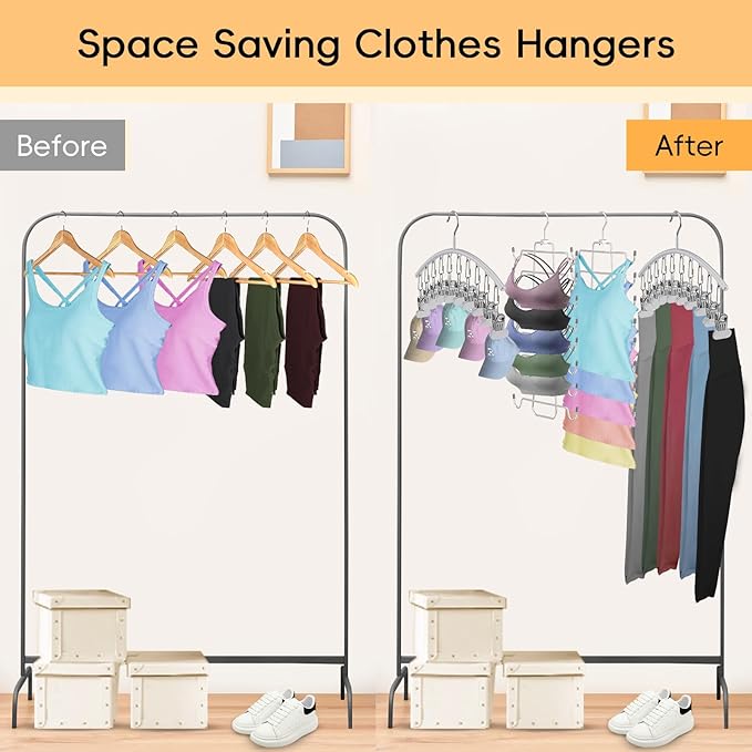 TomCare 2 Pack Tank Top Hanger and 2 Pack Leggings Organizers Space Saving Sport Bras Organizer Metal Yoga Pants Hangers with