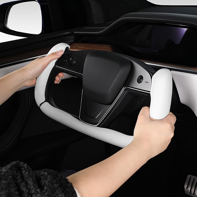 Steering Wheel Cover for Tesla Yoke Steering Wheel, Car Steering Wheel Cover for Tesla Model S 2021-Present/Model X 2021-Present Steering Wheel Accessories White