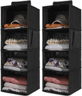 2 Pack Hanging Closet Organizer, 4-Shelf Hanging Shelves with Side Pocket, Black