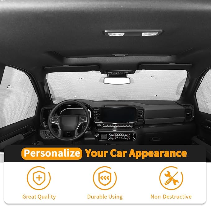 Hoolcar Windshield Sunshade Side Window Sun Shade Sunscreen Heat Insulation Rear Window Sun Visor Fit for Chevrolet Silverado Sierra GMC 2019-2024, 6PCs