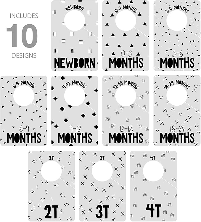 Canopy Street Gender Neutral Closet Baby Clothing Dividers/Modern Pattern Closet Organizers for Newborn to 4T Clothes / 4" x 