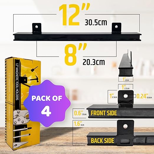 12" Heavy-Duty Magnetic Tool Holders (4 Pack - 48" Total) - Extremely Powerful Magnetic Pull Force to Hold Heavy Tools (Upgra
