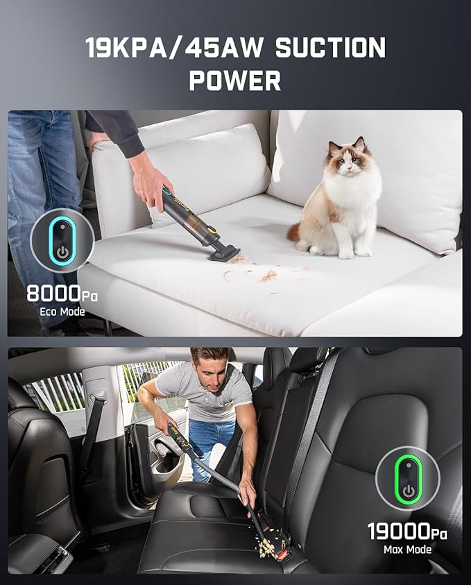 Fanttik Slim V8 APEX Car Vacuum, 4-in-1 Portable Mini Cordless Vacuum with 19000pa Suction Power, Type-C Charge, 2 Suction Mo