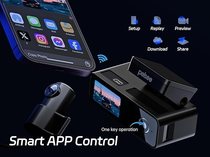 Pelsee P1 Duo 4K Dash Cam Front and Rear, 64GB SD Card, 4K+1080P Dual Dash Camera for Cars, Wi-Fi & App Control, 1.5’’IPS Dis