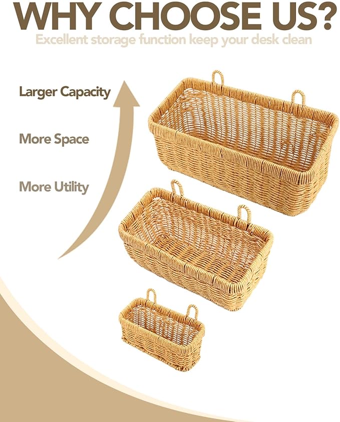 AceList Wall Hanging Basket, Boho Style Hand-Woven Hanging Storage Baskets - Set of 2, Ideal for Boho Room Decor, Kitchen, Ga