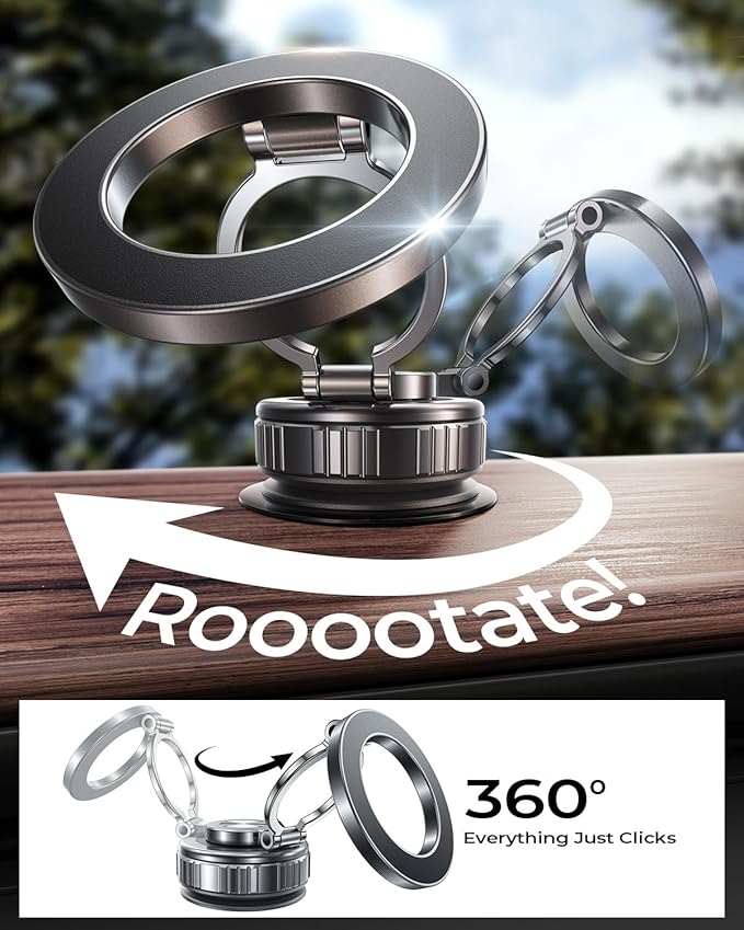 Magnetic Phone Holder for Car 2026 Heavy Duty Model [All Metal] 360° Adjustable Vacuum Suction Car Magsafe Phone Mount Cell Phone Holders for Your Car for iPhone 17 16 Pro Max 15 14 13 12 Plus