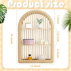 Rattan Wall Shelf 3 Tier Boho Wall Mounted Shelf 15.75" x 23.62" Farmhouse Handcraft Bamboo Arched Floating Shelves for Livin