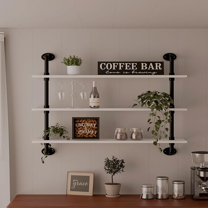 Floating Bookshel Industrial Pipe Shelving Pipe Shelves Rustic White Wall Shelves 36 Inch Farmhouse Book Shelves for Kitchen 