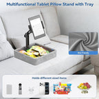 KDD Tablet Pillow Holder - Multi-Angle Adjustable iPad Stand for Lap, Bed and Desk - Foldable Kindle Soft Pad Dock with Storage Tray Compatible with iPad Pro 12.9, Air Mini, Phone, E-Reader