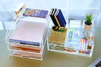 Clear Acrylic Desk Organizer for Office or Home Desk Drawer Dividers, Makeup Vanity Storage Bins, Stackable 4-Pack, Acrylic A